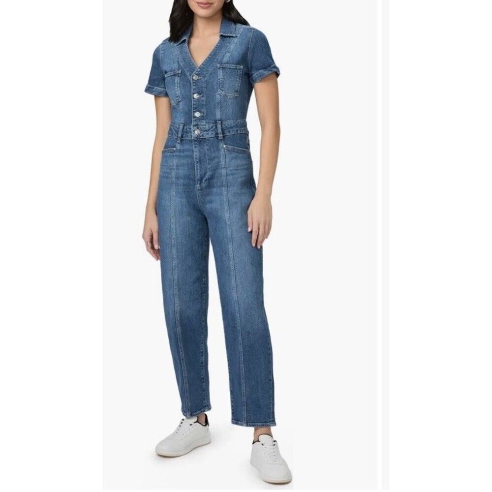 Nwt Paige Alexis Denim Jumpsuit Women’s Size 4 Blue Vintage Wash Short Sleeve